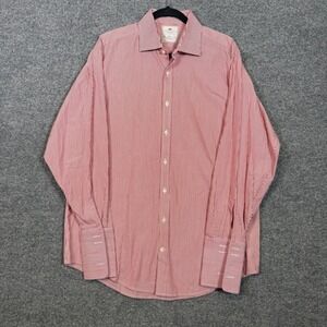 Hawes & Curtis Dress Shirt Mens 16.5 Red Striped Warwick French Cuff Business